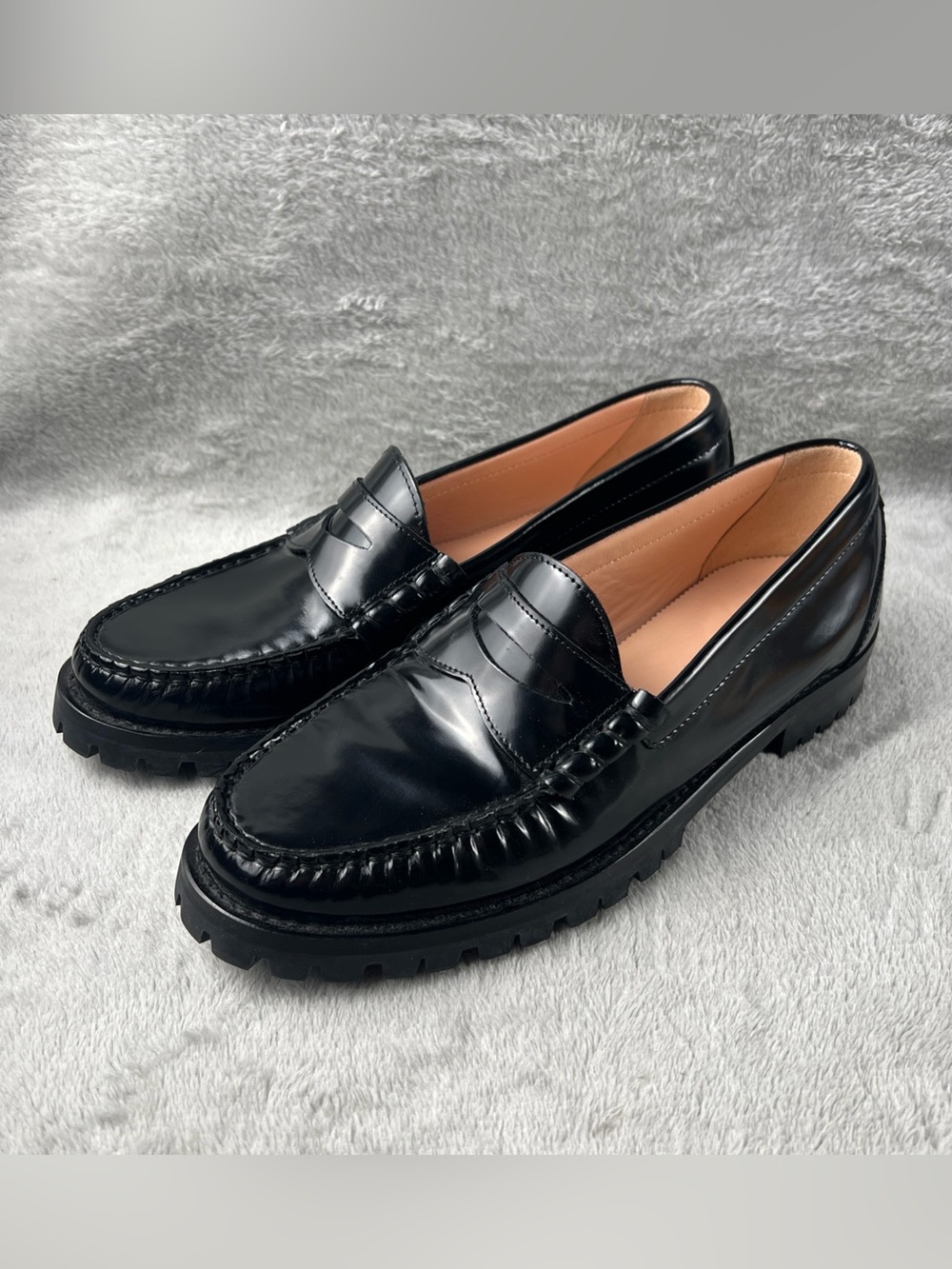 J.Crew Winona Lug Sole Penny Loafers Italian Spazzolato Leather Womens 8.5 Black